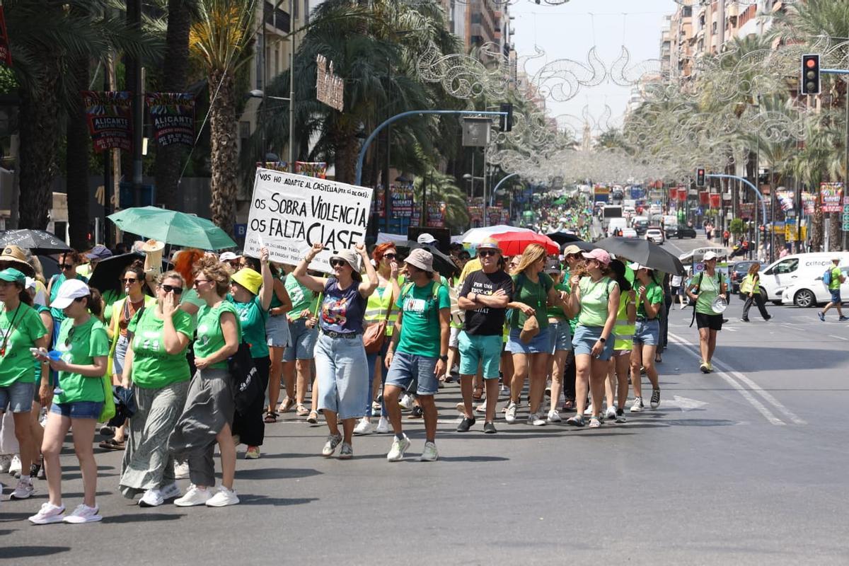 Profesores inundan las calles de Alicante: manifestación de la marea verde este martes