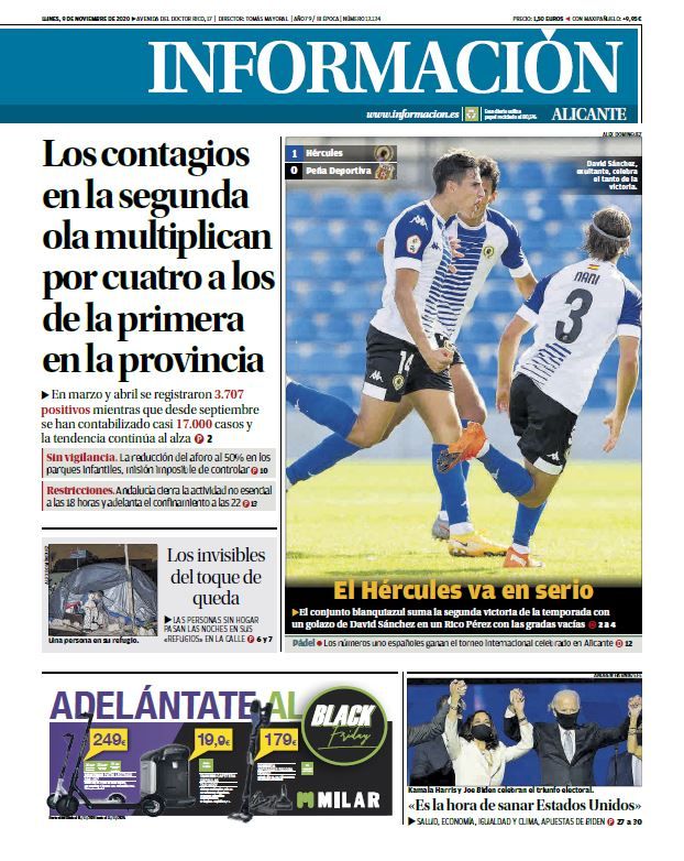 Portada de INFORMACIÓN Alicante del 9 de novimebre de 2020.