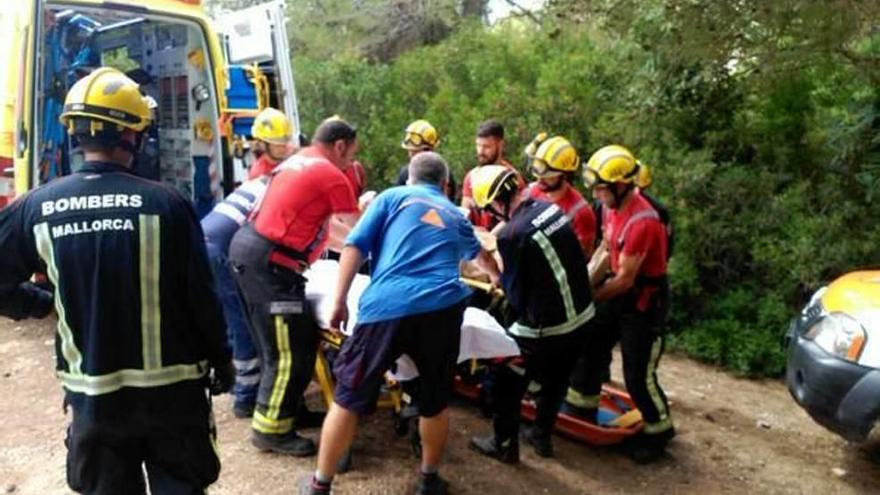 Bombers de Mallorca y las asistencias sanitarias atienden, ayer, al camionero herido.