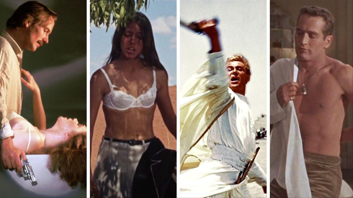 Fotogramas de ’Fuego en el cuerpo’, ’Walkabout’, ’Lawrence de Arabia’ y ’La gata sobre el tejado de zinc’.