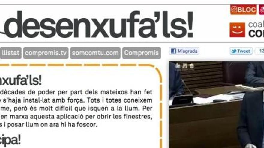 La web de Compromís &#039;Desenxufals&#039;.