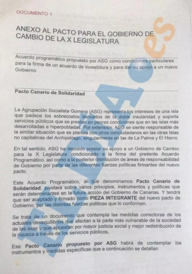 Anexo al pacto para el 'Gobierno de Cambio' de la X legislatura