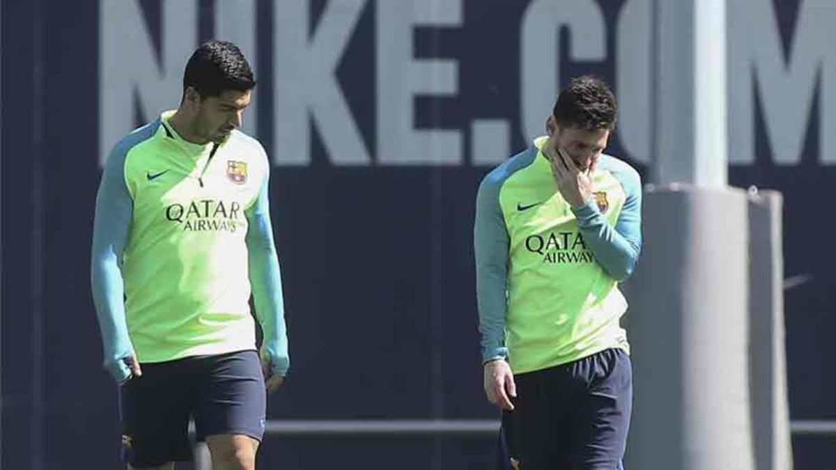 Messi y Luis Suárez, en el entrenamiento