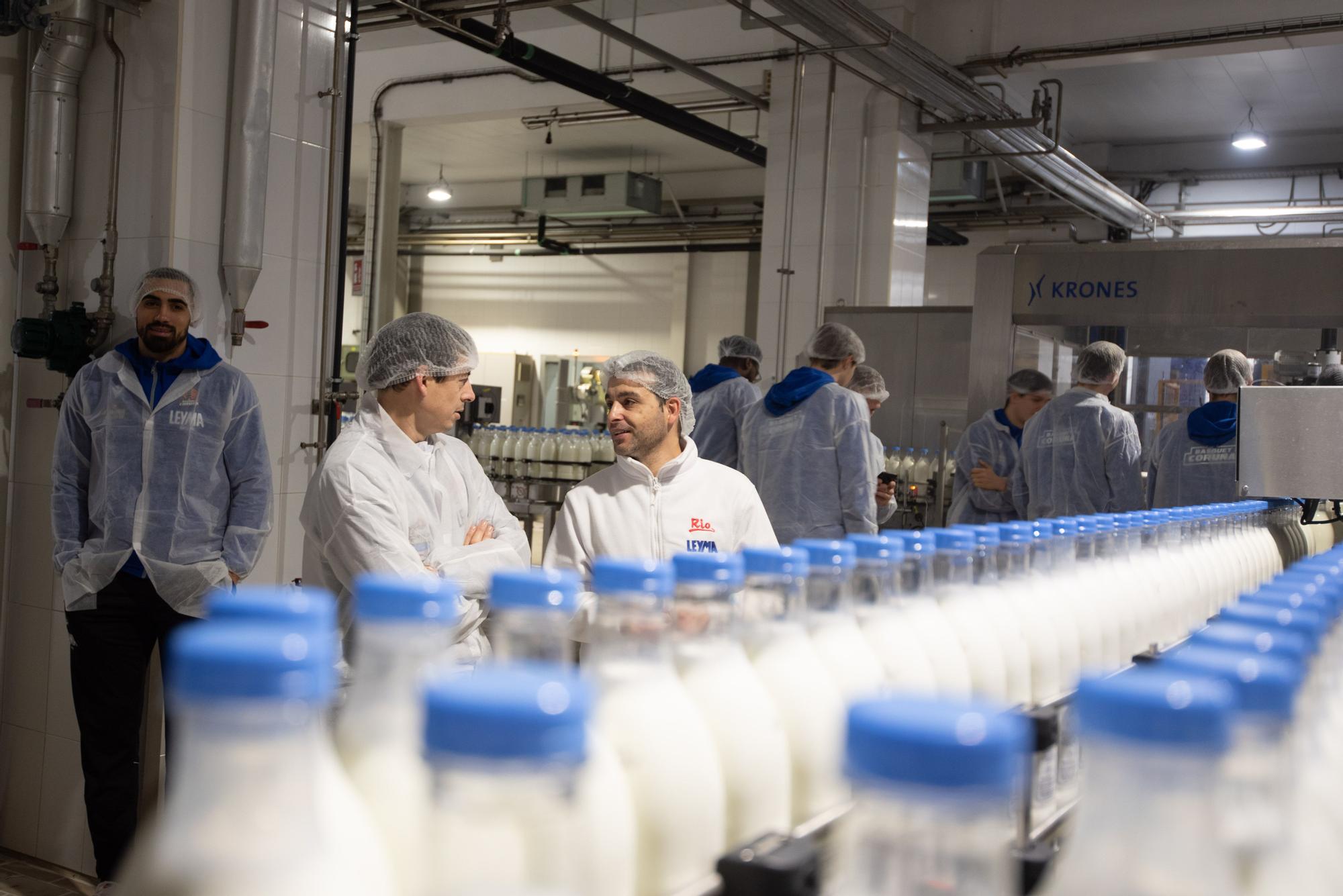 Los jugadores del Básquet Coruña visitan la fábrica de Leyma