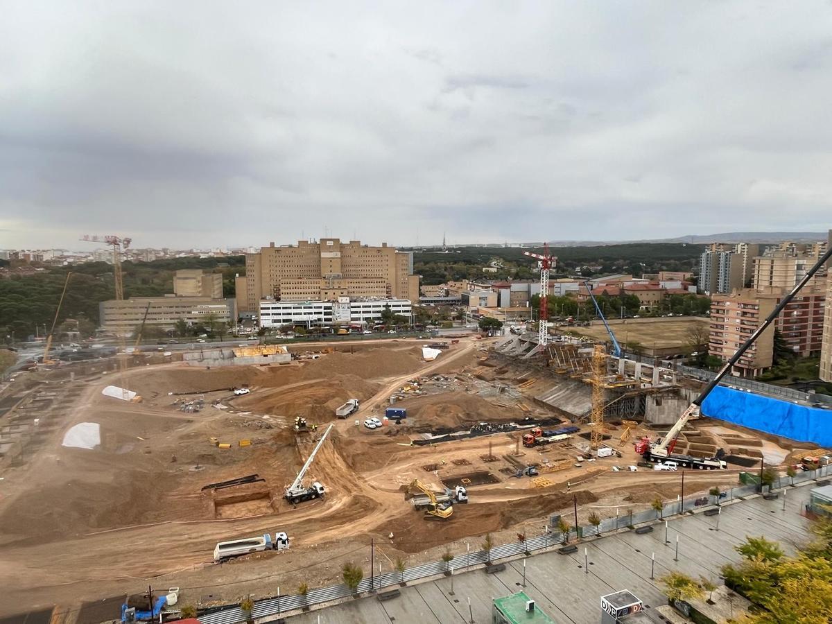 Vista del estado actual de las obras en La Romareda.