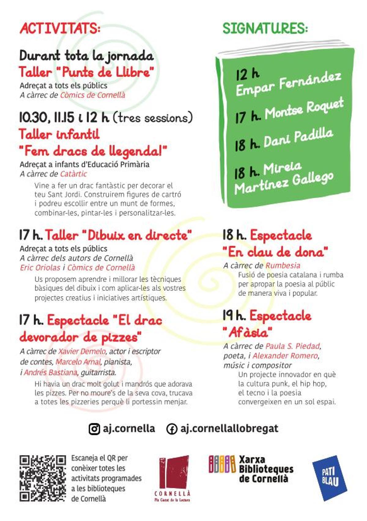 Cartel de las actividades de la Feria del Libro y de la Rosa de Cornellà de 2025.