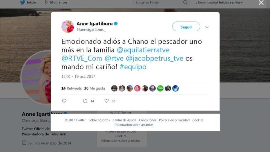 Anne Igartiburu muestra su pesar por la muerte de Chano Castañón