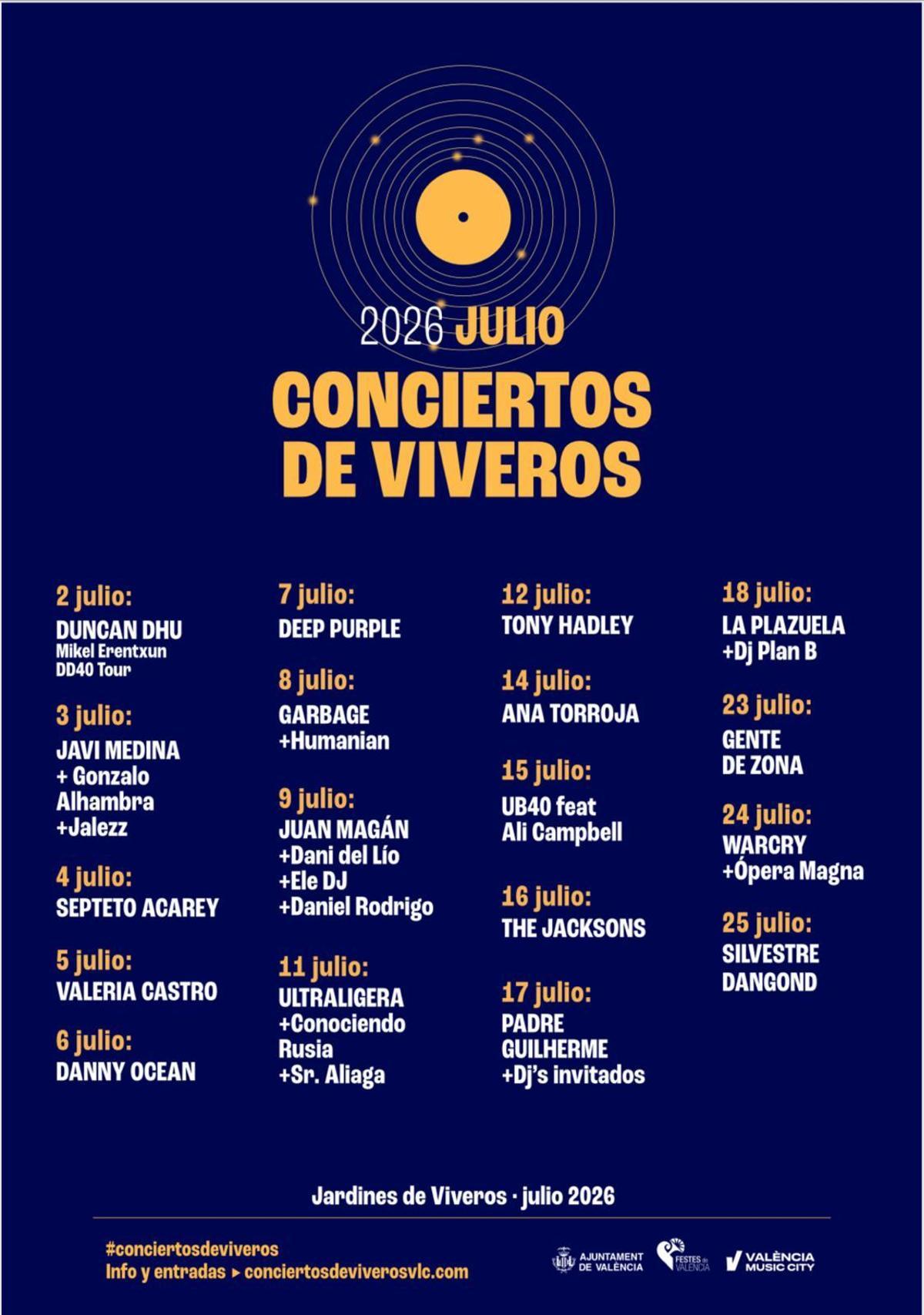 Cartel de los Conciertos de Viveros 2026.