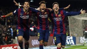 Suárez, Neymar y Messi celebran un gol al Atlético en enero de este año.
