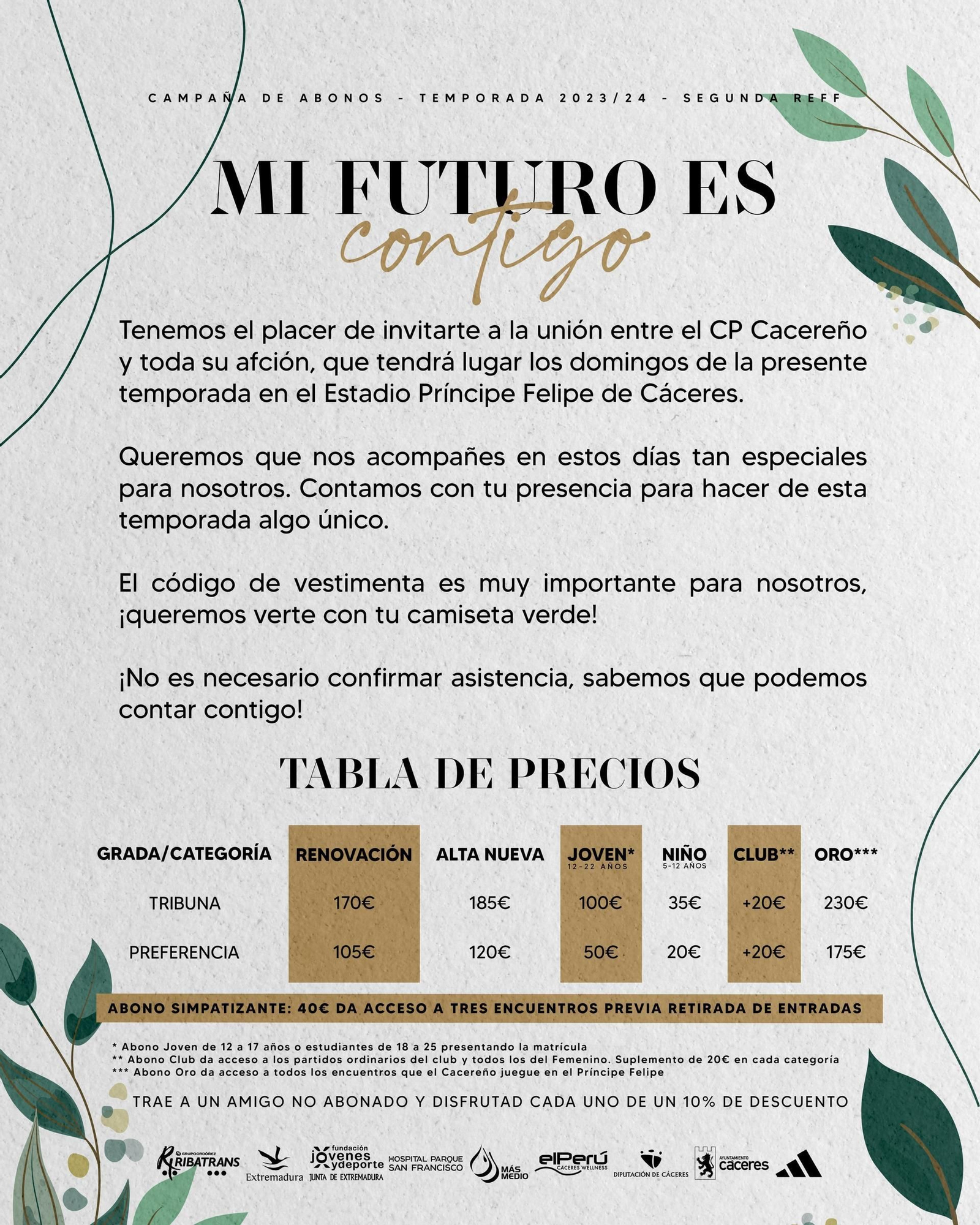 Cartel de la campaña de abonos del Cacereño para la temporada 2023-2024.