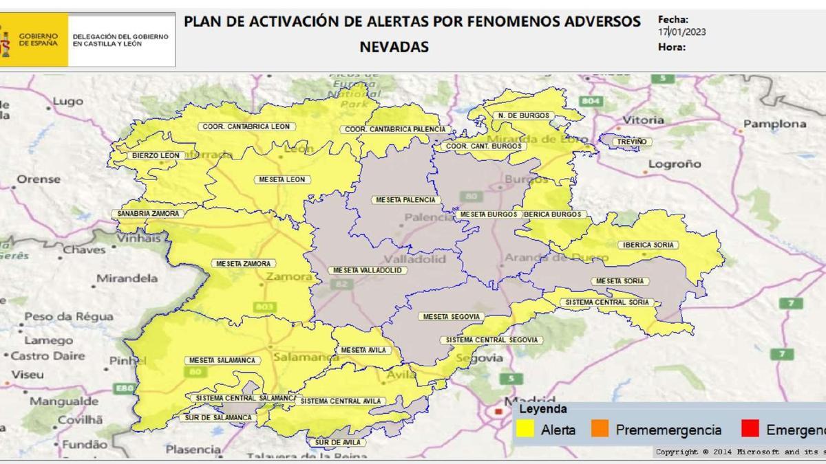 Aviso amarillo por nevadas, lluvias y fuertes vientos en Castilla y León