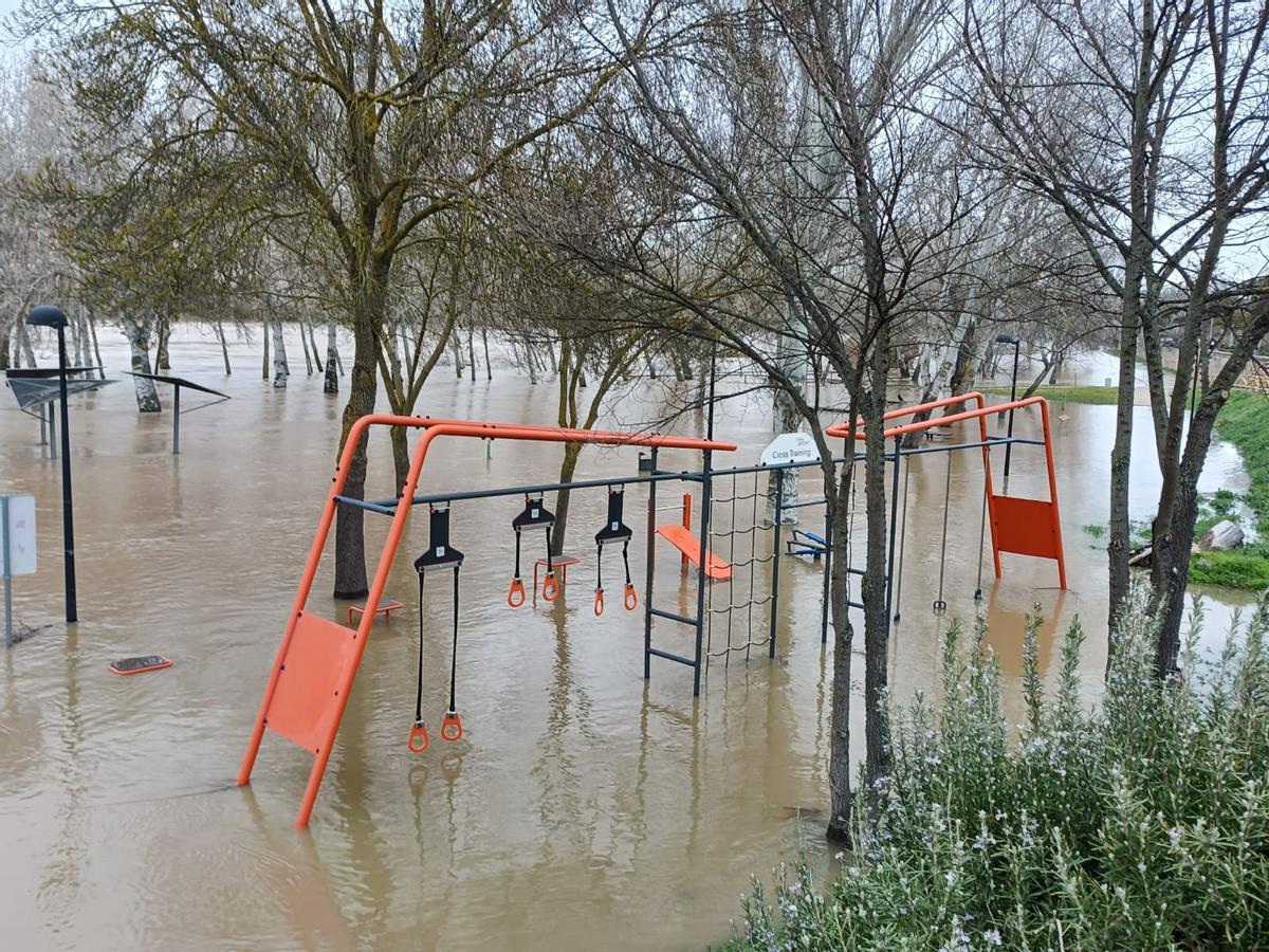 Parque de calistenia de los Pelambres, tomado por el agua.