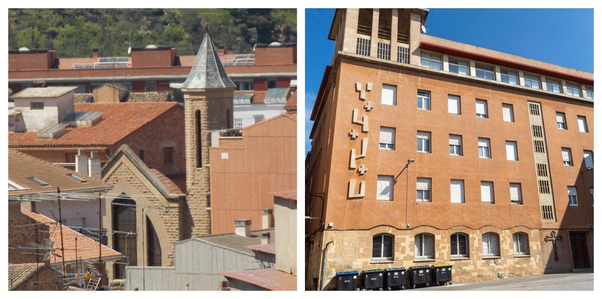 Una vista de l'església de les Dominiques (esquerra) i la façana del temple de la plaça de Valldaura