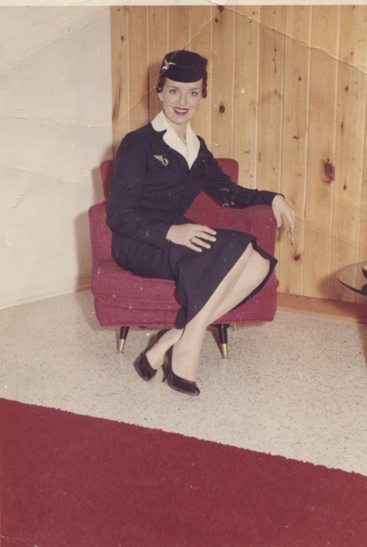 In this undated picture from a personal album courtesy of Bette Nash, shows Bette Nash posing for a photo in her flight attendant uniform in Washington, DC.