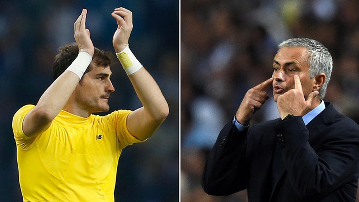 Iker Casillas y José Mourinho en el estadio Dragao, escenario del Oporto-Chelsea de este martes