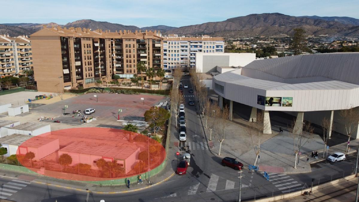 En rojo, la parcela para la futura Casa de la Música, uno de los proyectos contemplados en el presupuesto