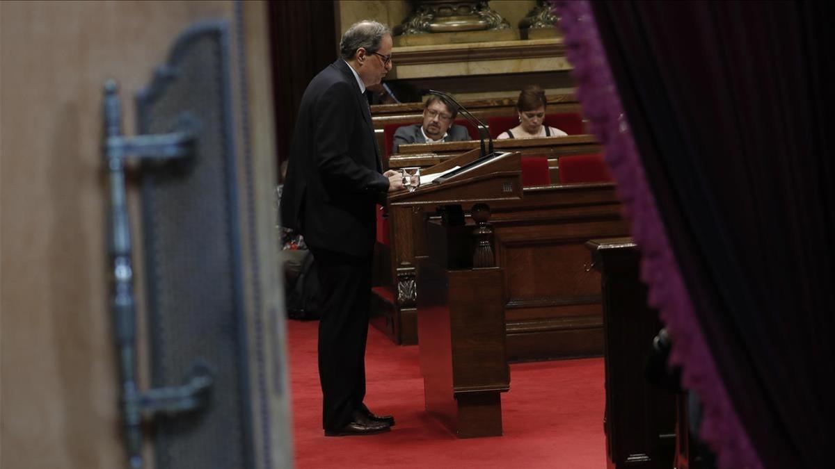 Quim Torra, durante el debate de investidura en el Parlament