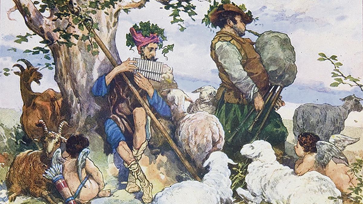 'Vida pastoril de don Quijote y Sancho'. Salvador Tussel (1905), a partir de Gustave Doré.