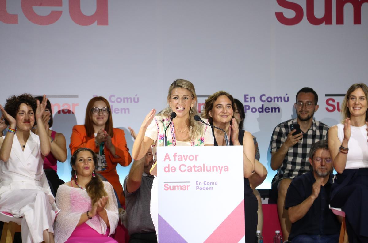 La vicepresidenta espanyola en funcions i candidata de Sumar a la presidència, Yolanda Díaz, al míting central de Sumar-En Comú Podem
