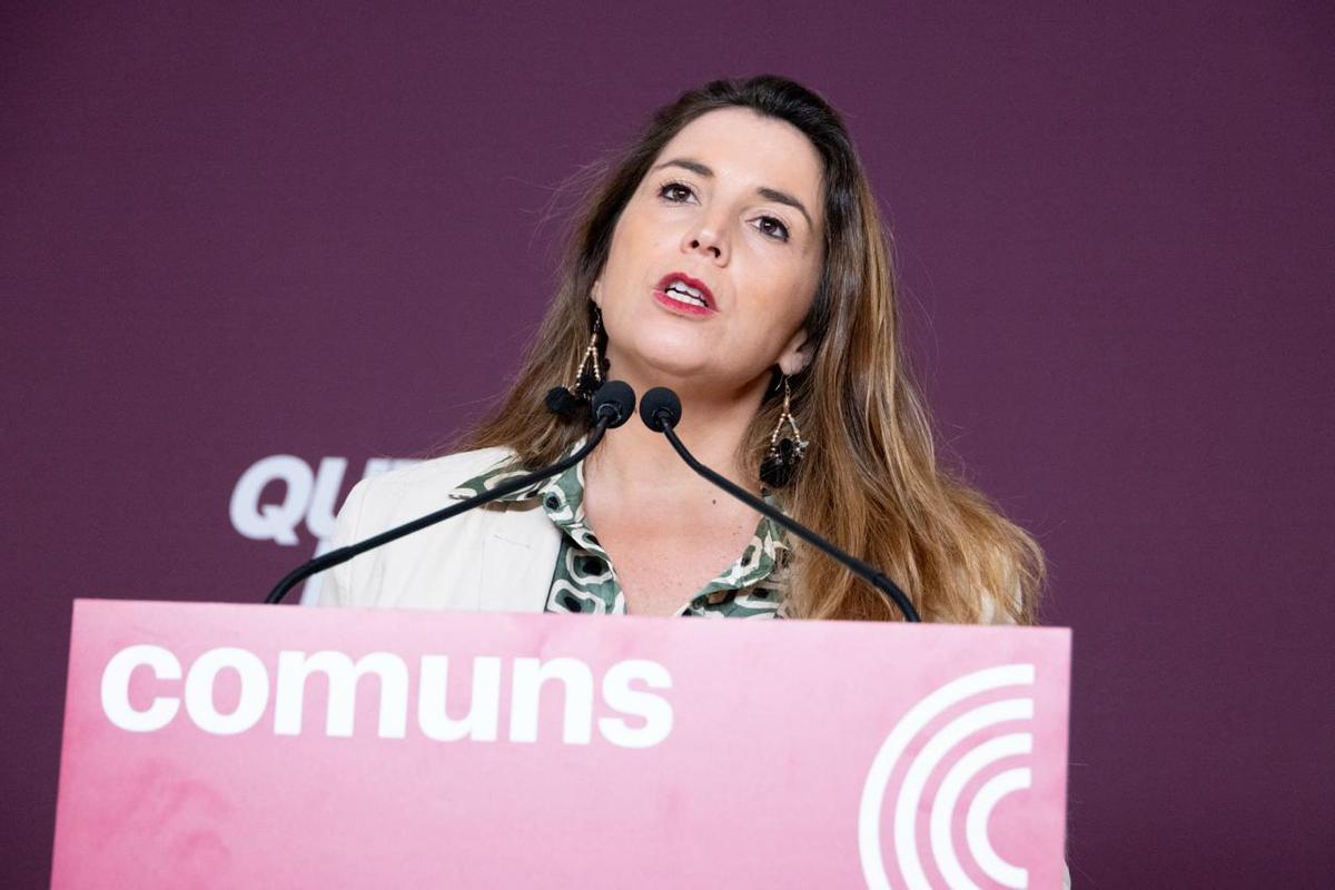 La coordinadora de Catalunya en Comú, Candela López, en roda de premsa