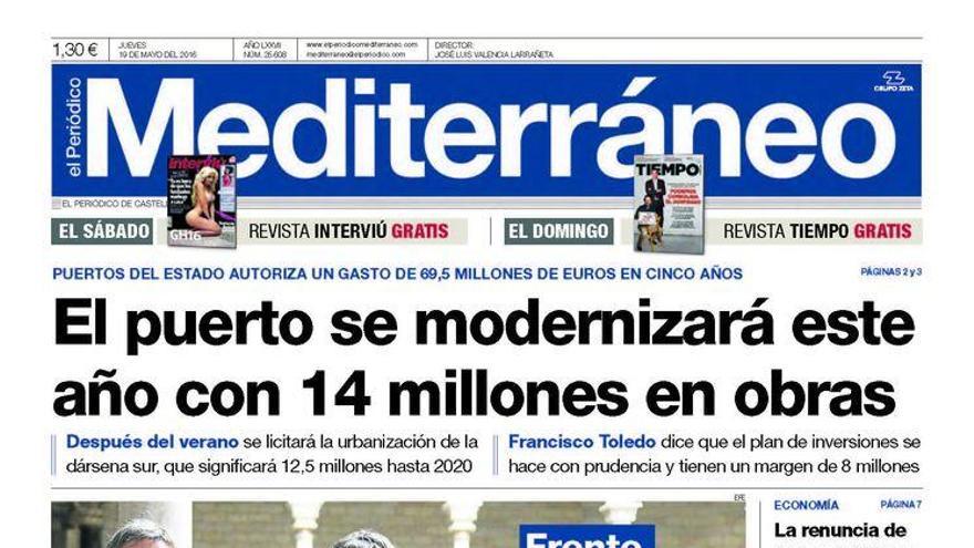 El puerto se modernizará este año con 14 millones en obras, en la portada de Mediterráneo