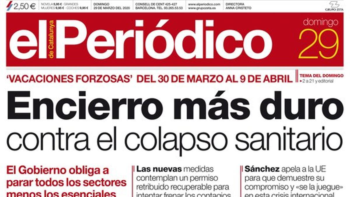 La portada de EL PERIÓDICO del 29 de marzo del 2020