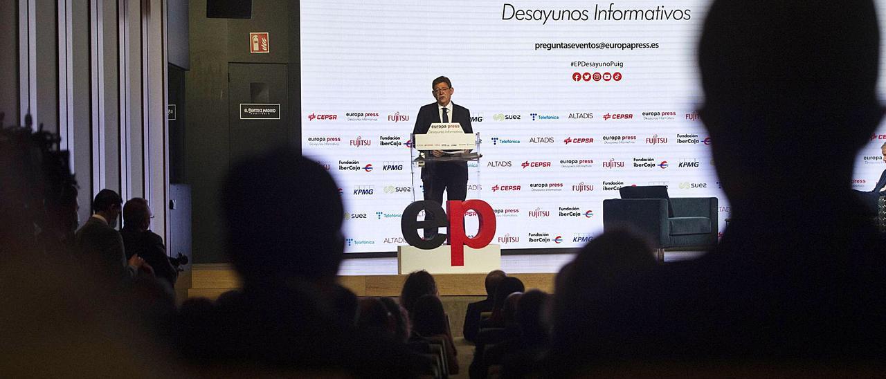 Ximo Puig, durante su conferencia ayer en el foro que organiza periódicamente Europa Press en Madrid. | ALBERTO ORTEGA/E.P.