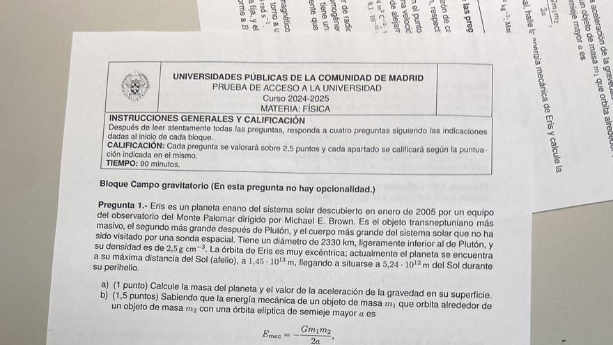 Examen de Física de la PAU 2025 de Madrid