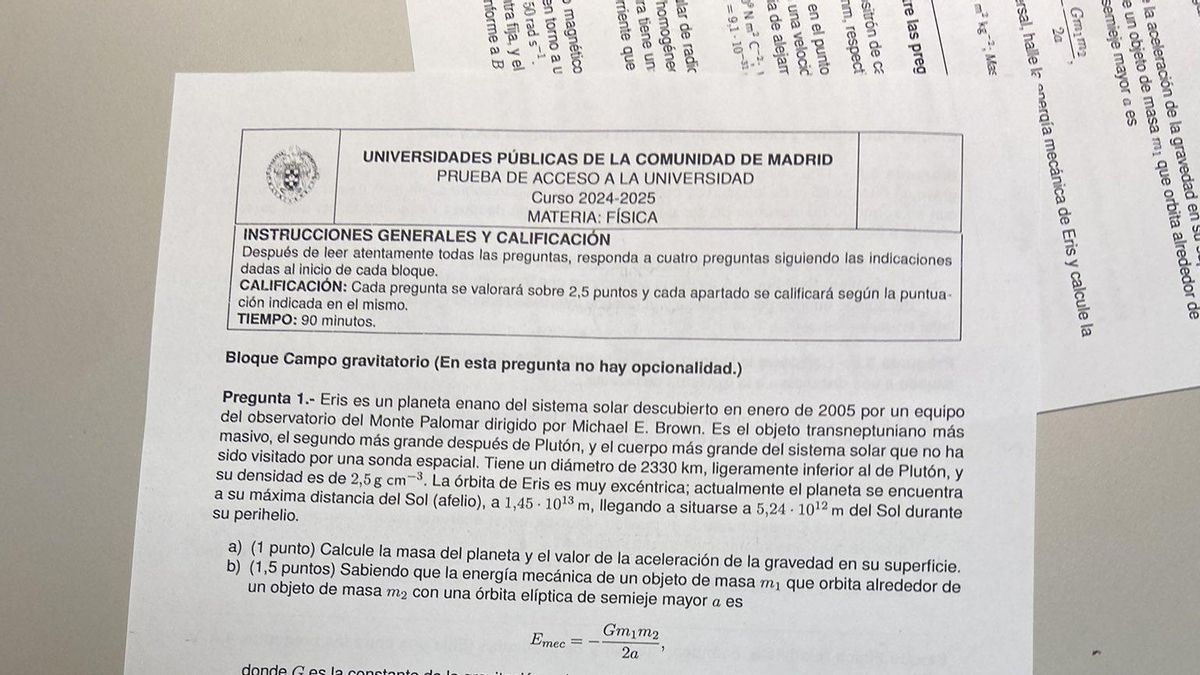 Examen de Física de la PAU 2025 de Madrid