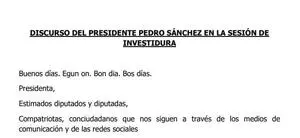 Texto íntegro del discurso de Pedro Sánchez en el debate de investidura (15-11-2023)