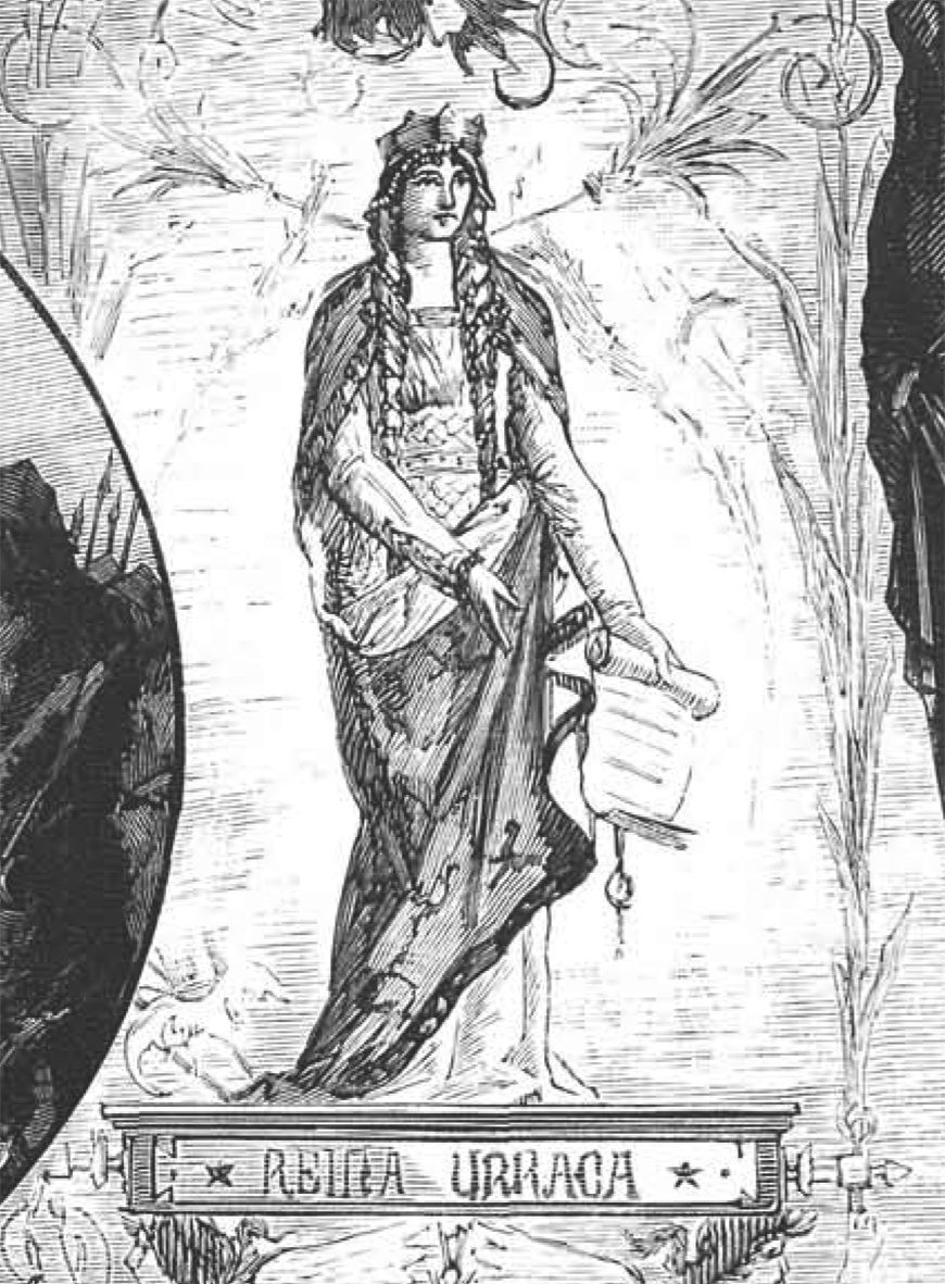 Doña Urraca, fragmento del proyecto de decoración del Salón de Plenos del Antiguo Palacio Provincial, Ramón Padró, 1882. “La Ilustración española y americana”, 30 de septiembre de 1882.