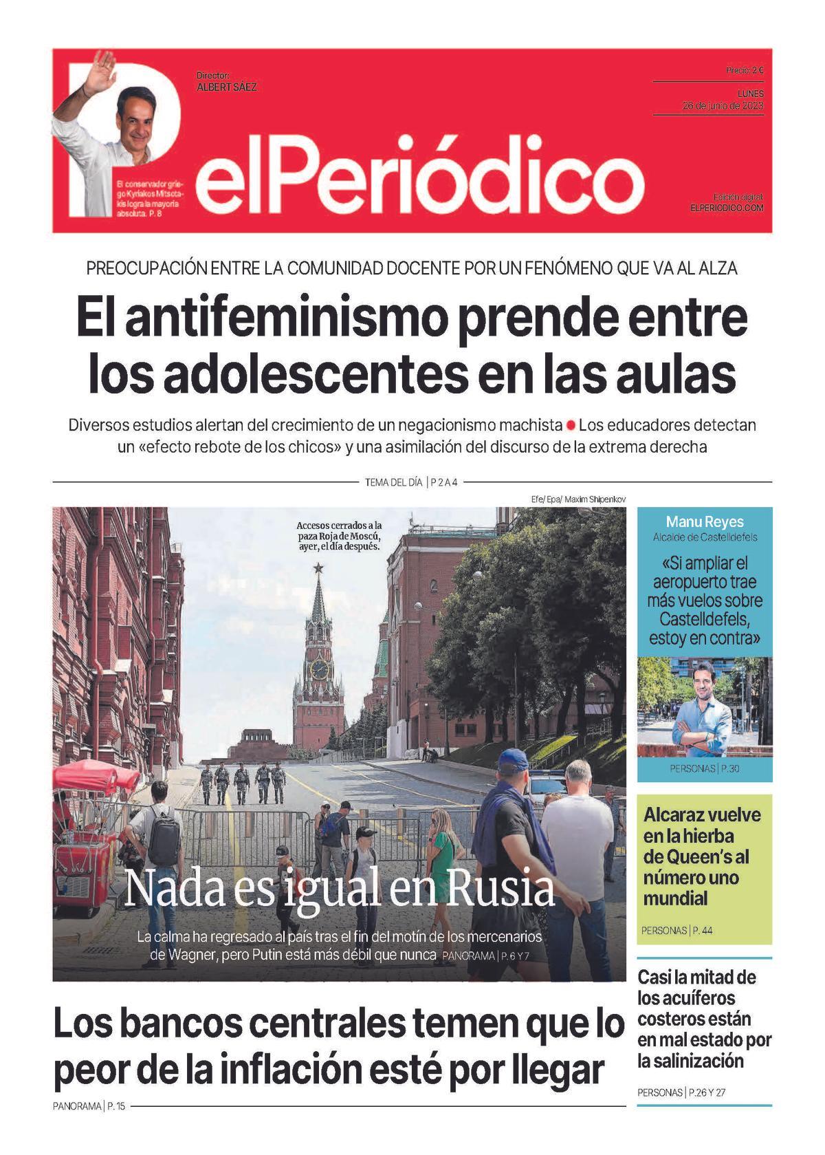 La portada d’EL PERIÓDICO del 26 de juny del 2023