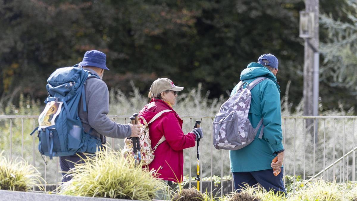 Peregrinos en el Camino de Santiago, a su paso por San Marcos
