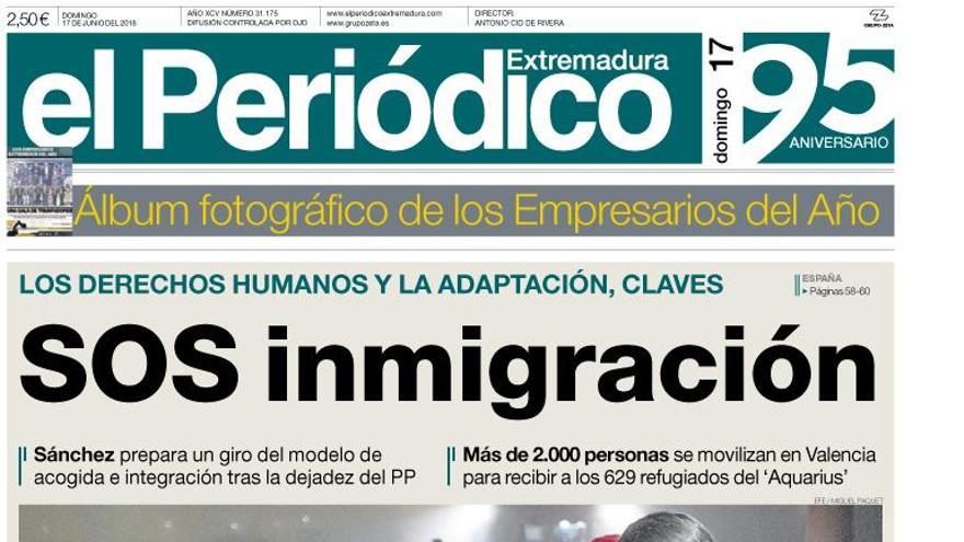 Esta es la portada de EL PERIÓDICO EXTREMADURA correspondiente al día 17 de junio del 2018