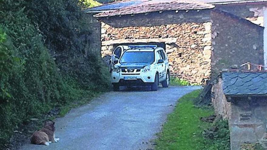 Un vehículo de la Guardia Civil, ayer, durante el rastreo por La Llaneza.