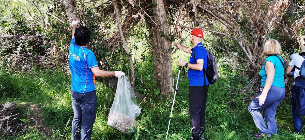 Así ha sido la limpieza ciudadana en la ‘ruta de las toallitas’ del Soto de Cantalobos de Zaragoza