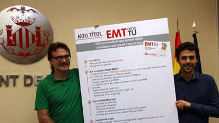 Giuseppe Grezzi y Josep García durante la presentación del bono «EMT amb tu».