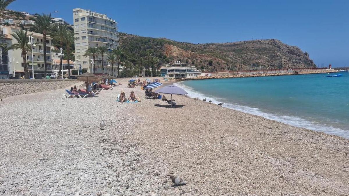 Imagen tomada este medio día de la playa de la Grava. Es insólito: está casi desierta