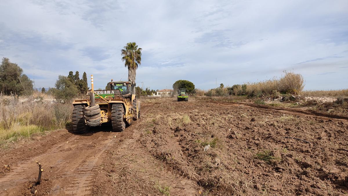 Tareas de movimiento de tierras para seguir trazando las vías de la urbanización.