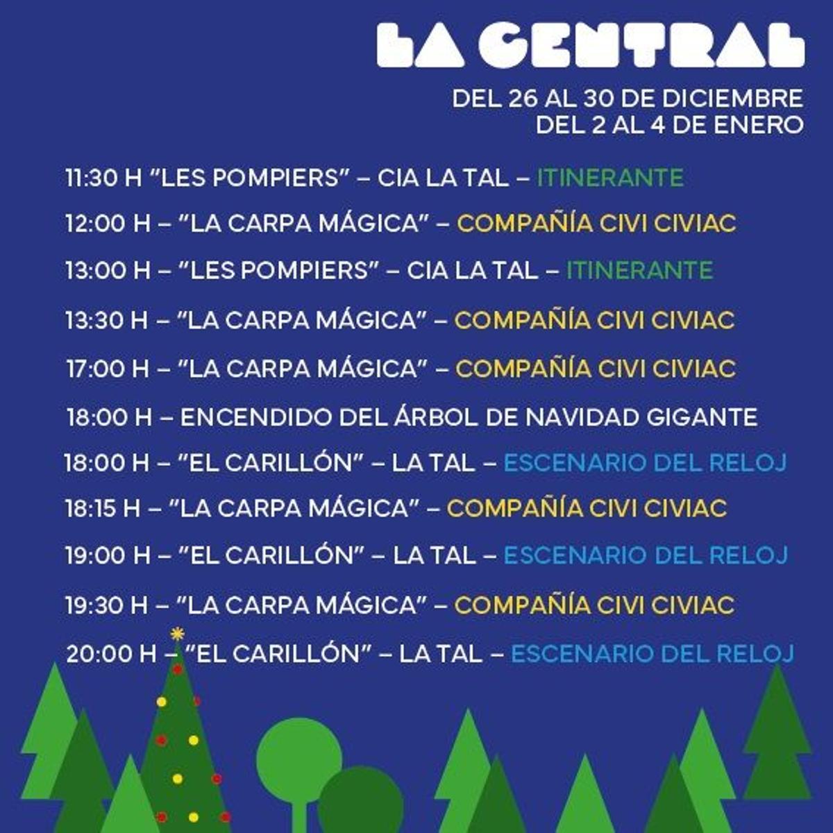 Cartel con parte de la programación navideña del Parque Central de València.