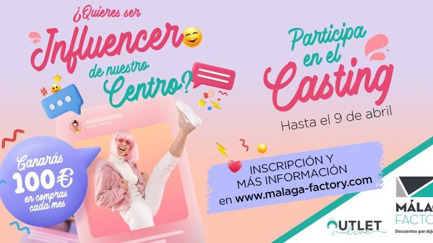 Cartel del Casting de Influencers de Málaga Factory.