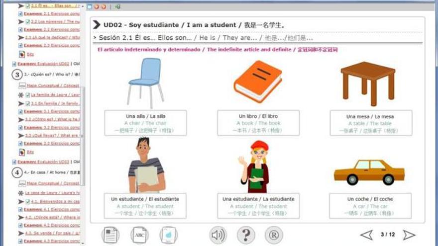Contenidos de la plataforma de e-learning de chino-español de la empresa asturiana.