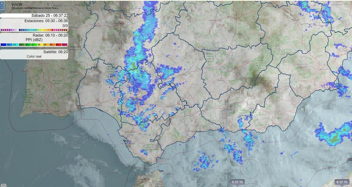 Chubascos locales en determinadas zonas de Andalucía este sábado.