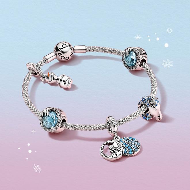 Pulsera de Pandora de Frozen 2 con charms azules de Anna, Nokk y Olaf