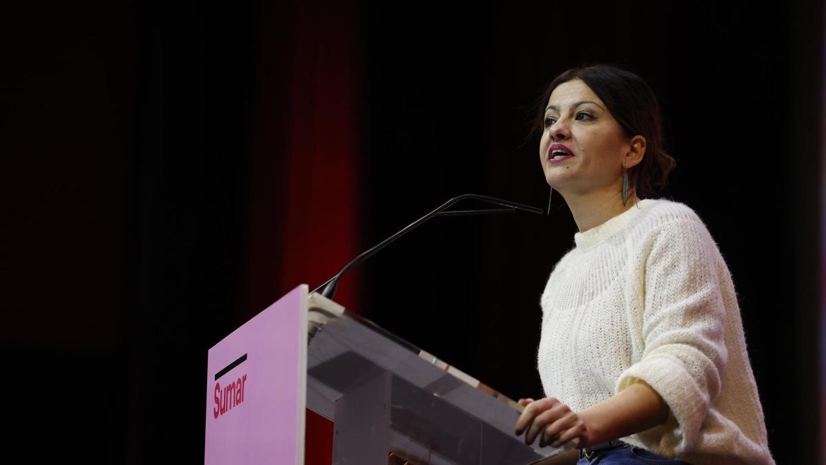 La ministra Sira Rego, de IU, en un acto de Sumar en Madrid.