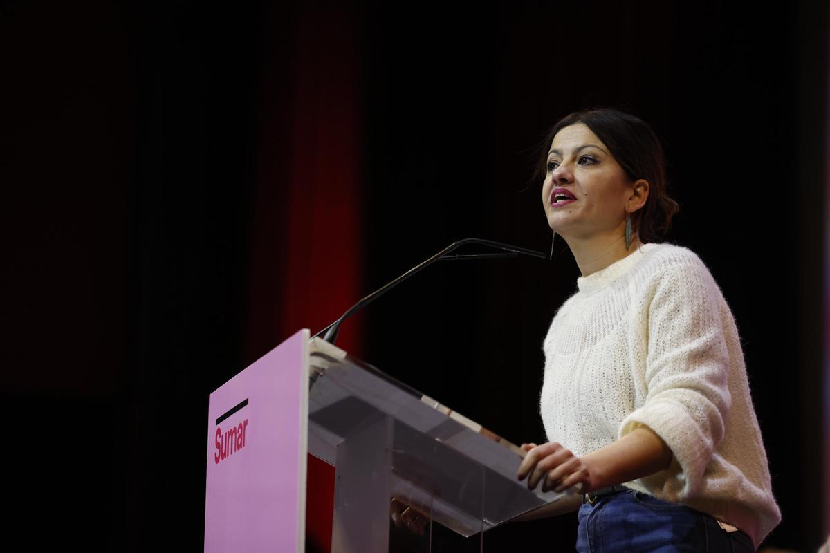 La ministra Sira Rego, de IU, en un acto de Sumar en Madrid.