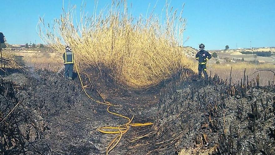 Dos bomberos apagan el fuego que se originó en el paraje del Maripinar de Cieza.