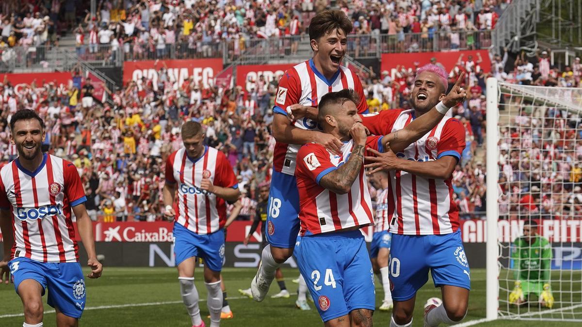 Portu celebra el gol al Las Palmas el dia del seu redebut