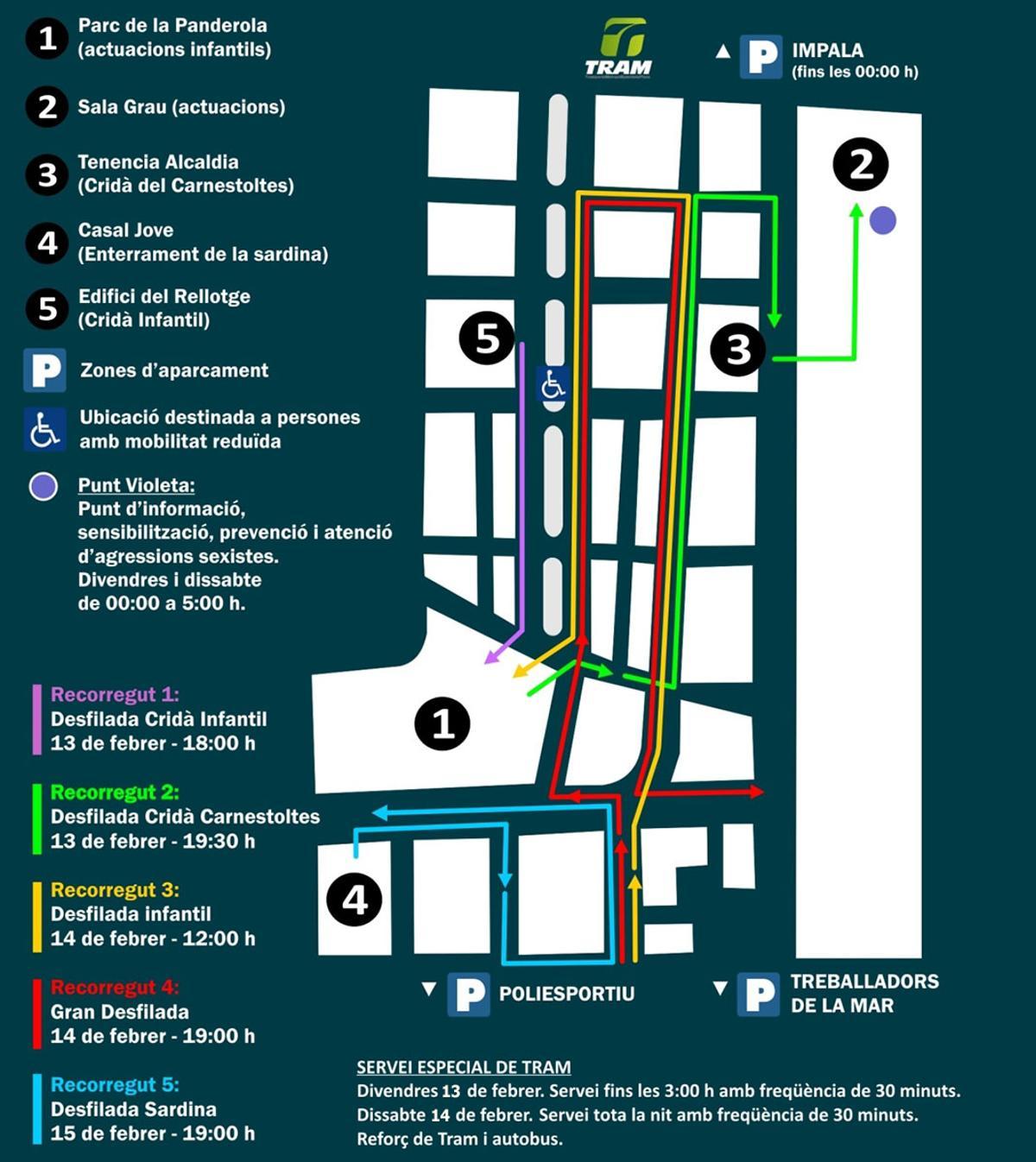 Recorridos de los desfiles del Carnaval del Grau de este año.