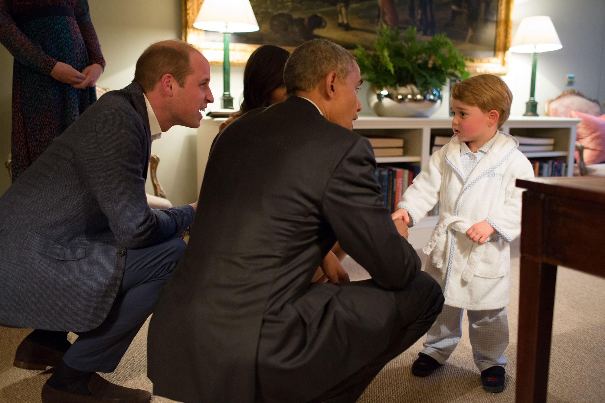El príncipe George junto a su padre y Barack Obama
